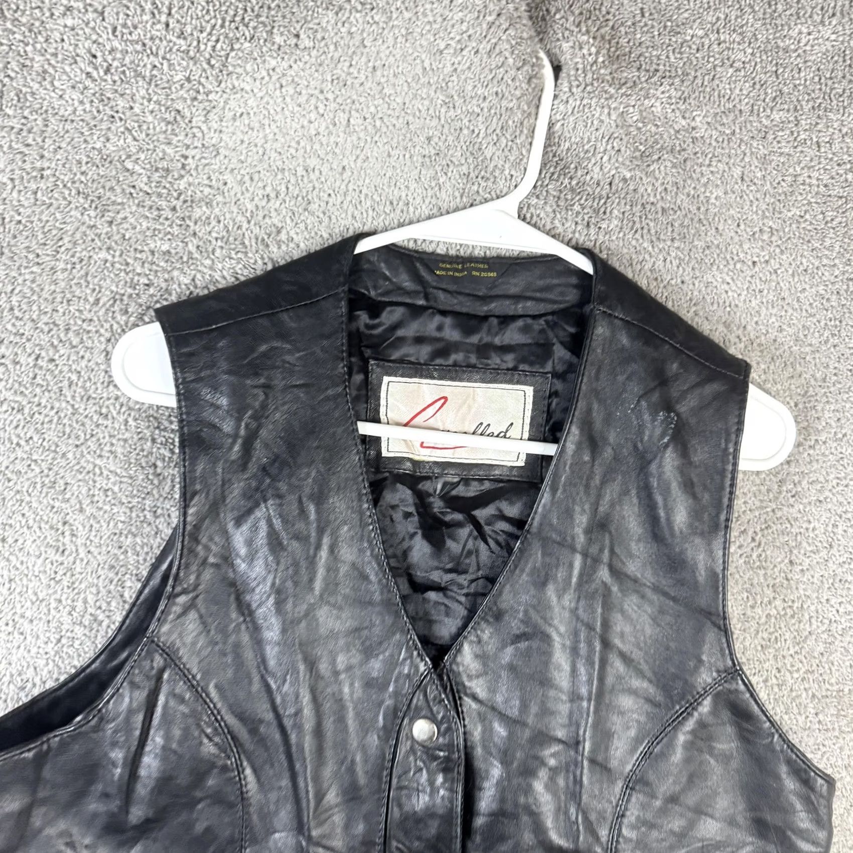 Vintage Excelled Vest Womens Medium Black Leather Snap Front Pockets Biker Moto Size M / US 6-8 / IT 42-44 - 4 Thumbnail