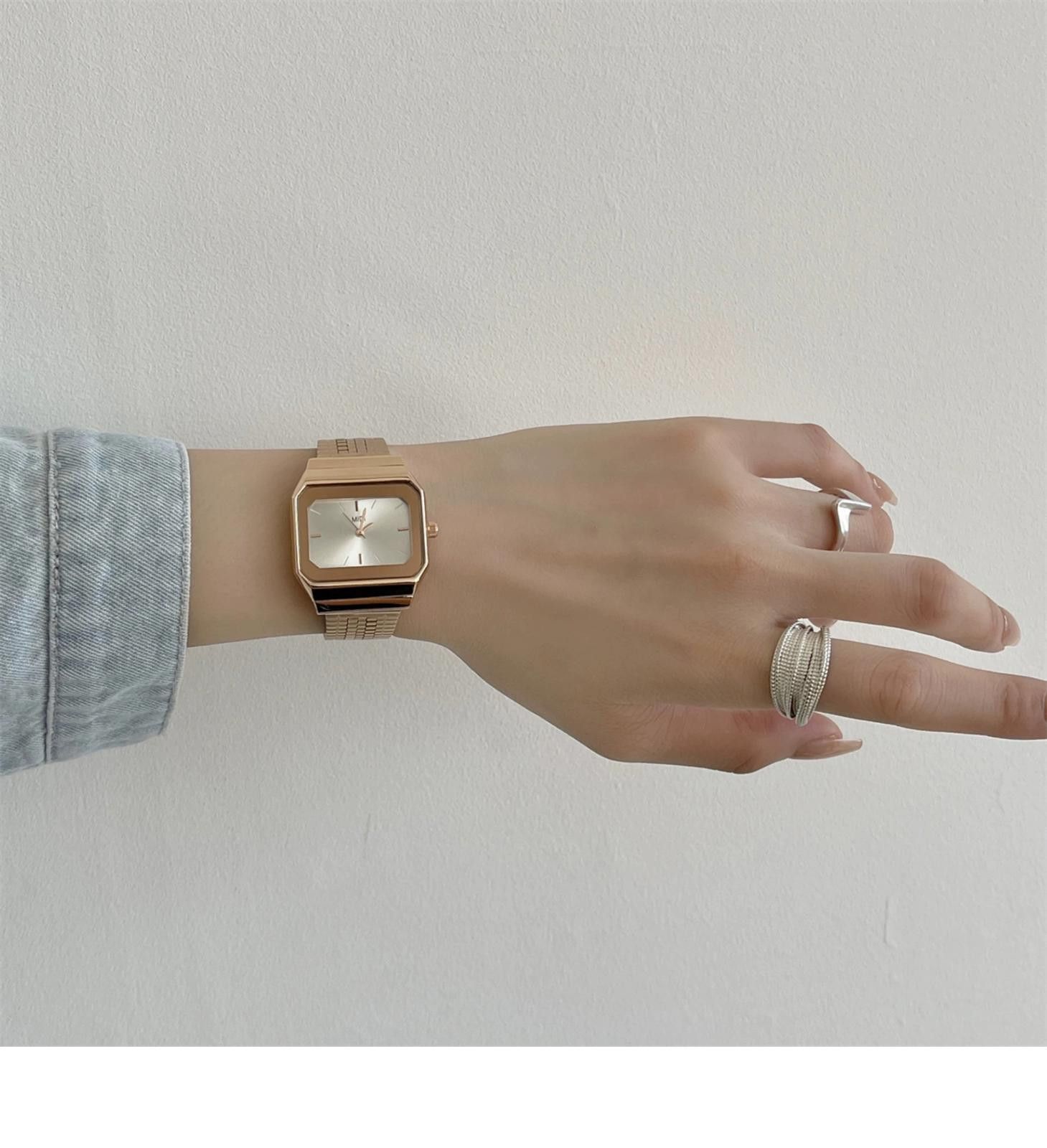 Jewelry Square Face Fashion Watch, Mesh Band Size ONE SIZE - 2 Thumbnail