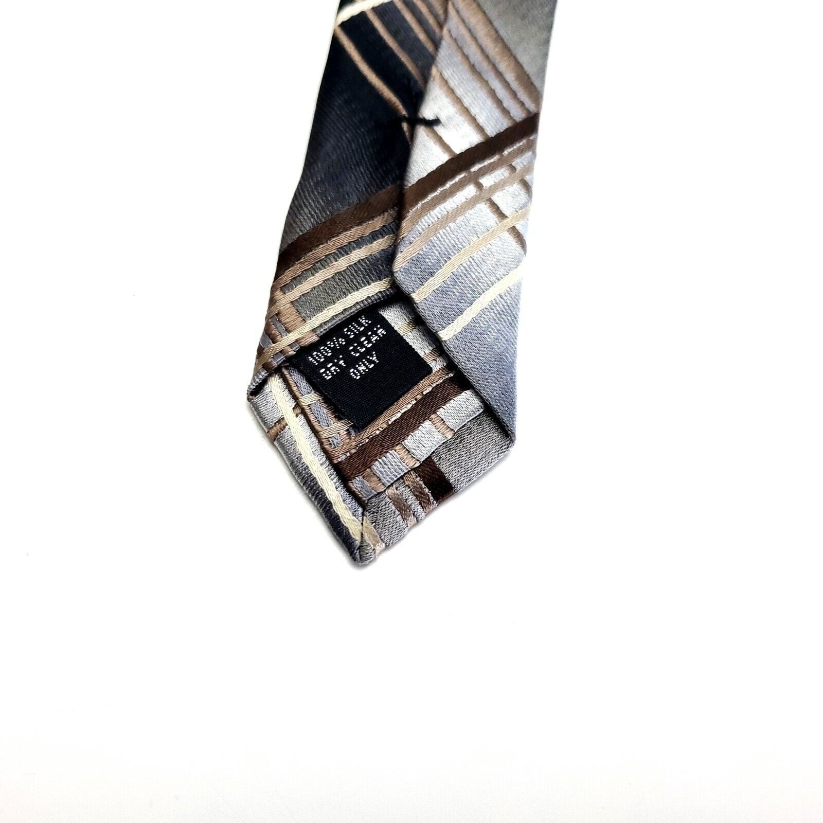 Pronto Uomo Pronto Uomo Silk Tie Woven Silver Brown Plaid Size ONE SIZE - 4 Thumbnail