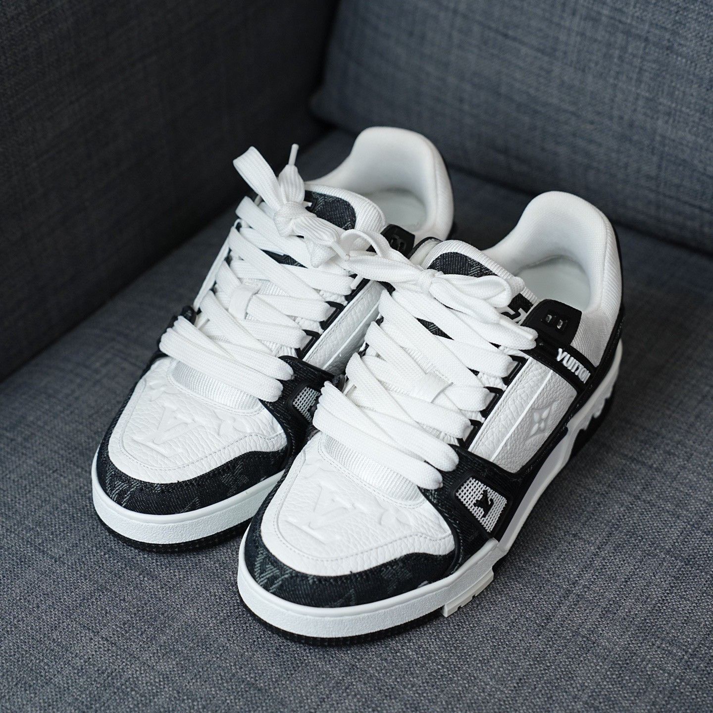 Louis Vuitton Louis Vuitton Training Denim Black Lowtop Sneakers Women Size US 6.5 / IT 36.5 - 1 Thumbnail
