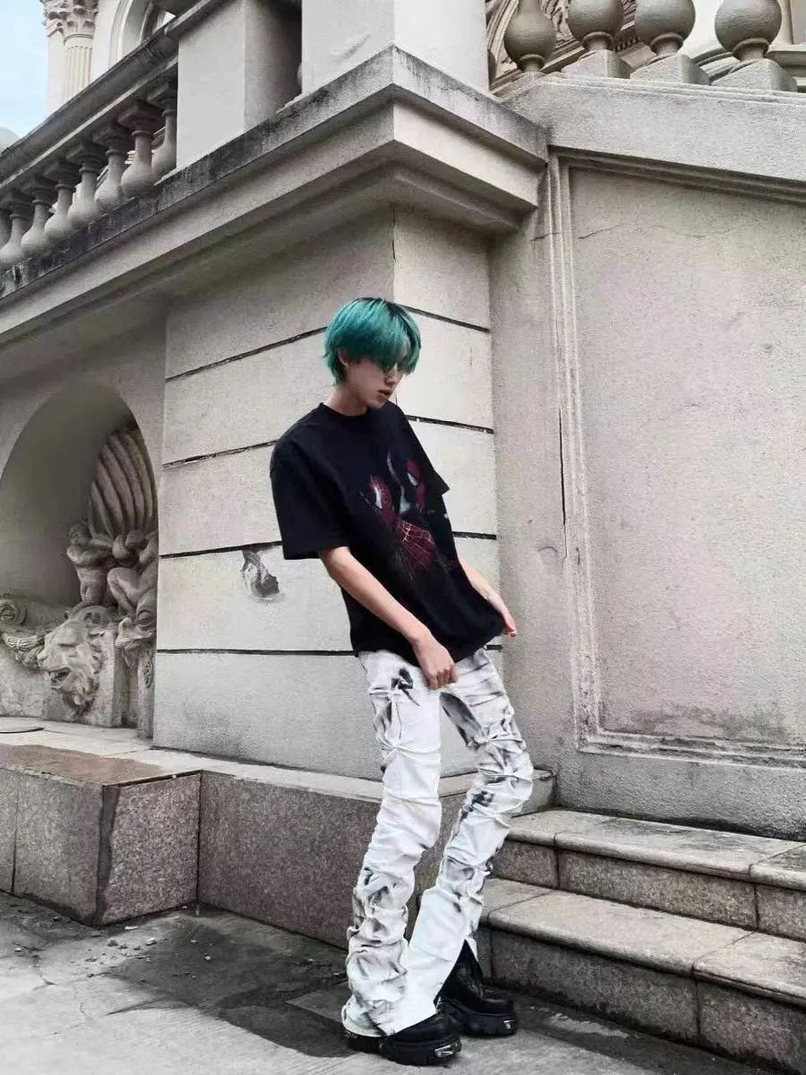 Japanese Brand White Irregular Frayed Stacked Hip Hop Street Jeans Size US 32 / EU 48 - 3 Thumbnail