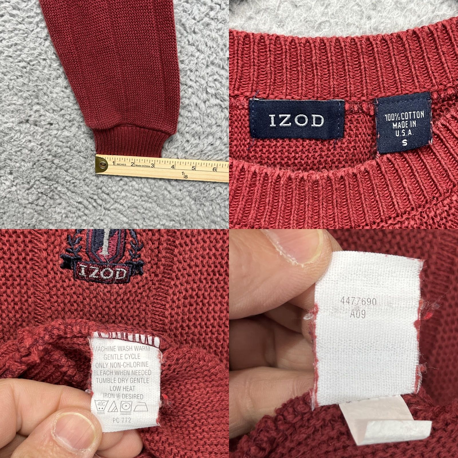 Izod VINTAGE IZOD Sweater Mens Small Red 100% Cotton Crewneck Knit Logo USA 80s 90s Size US S / EU 44-46 / 1 - 9 Thumbnail