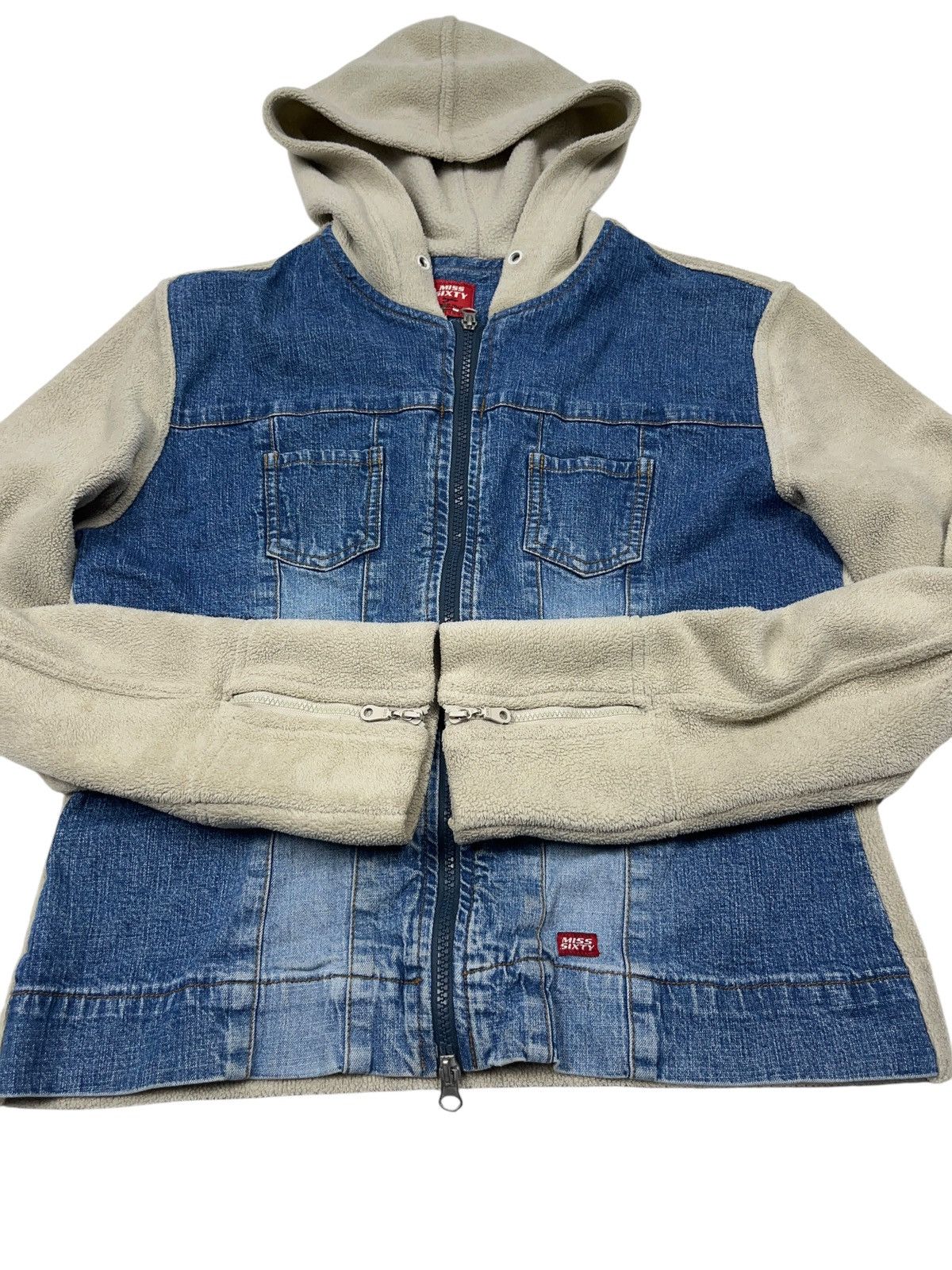 Japanese Brand × Miss Sixty × Vintage Vintage y2k Miss Sixty Denim Fleece Zip Jacket Hooded Size L / US 10 / IT 46 - 3 Thumbnail