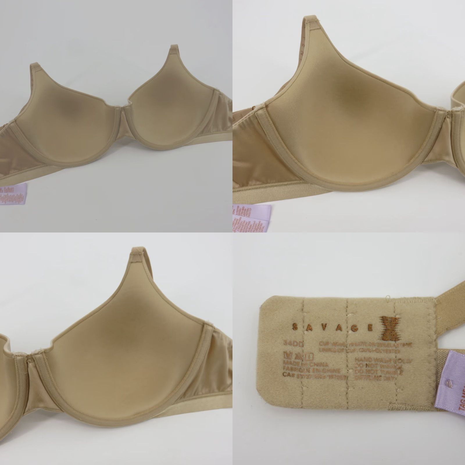 Vintage Savage X Fenty Bra 34DD Beige Underwire Lined Logo Straps Nylon Blend Balconette Womens Size ONE SIZE - 8 Thumbnail