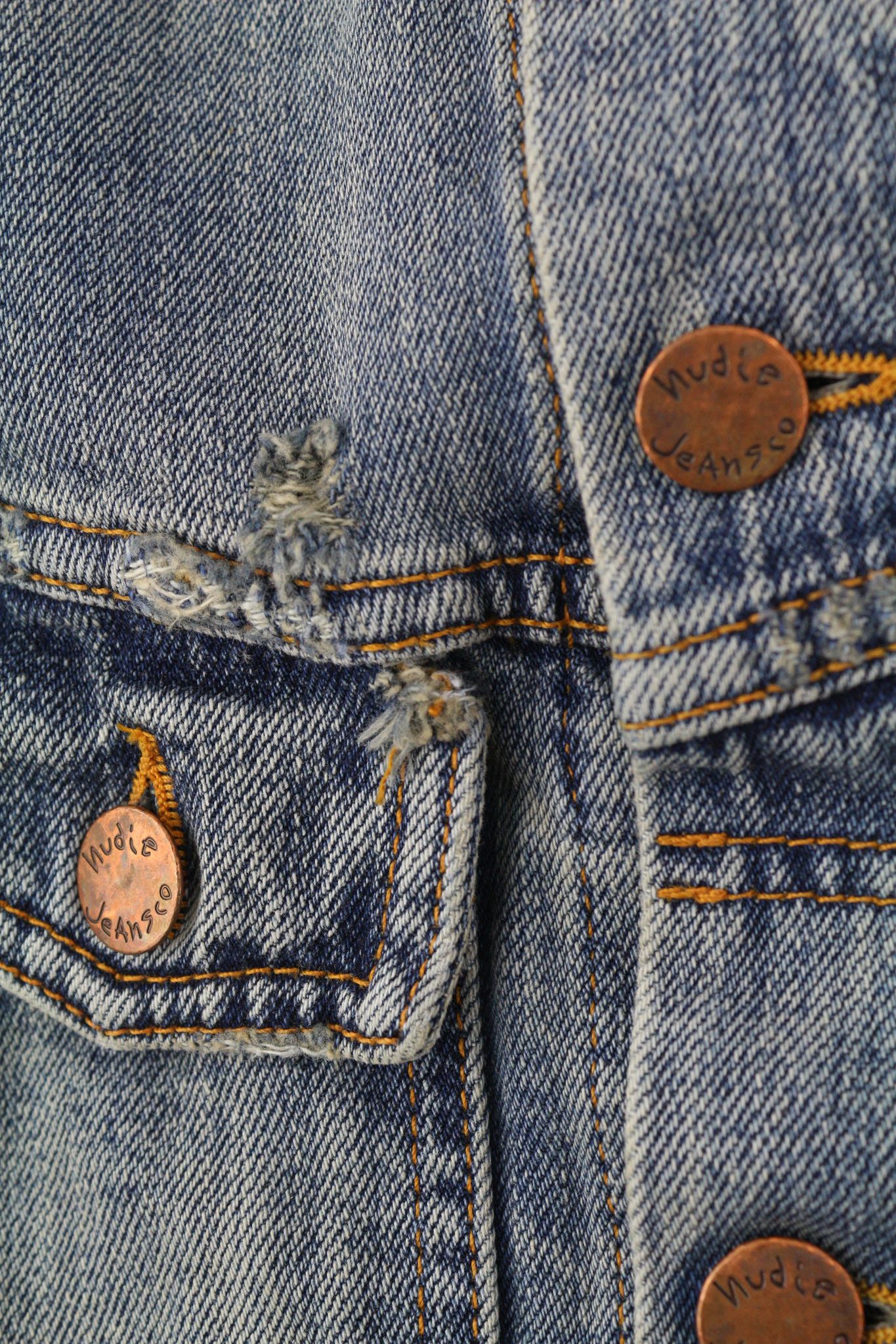 Nudie Jeans BILLY S Shimmering Indigo Ripped Polo Neck Jacket 82484 Size US S / EU 44-46 / 1 - 10 Thumbnail