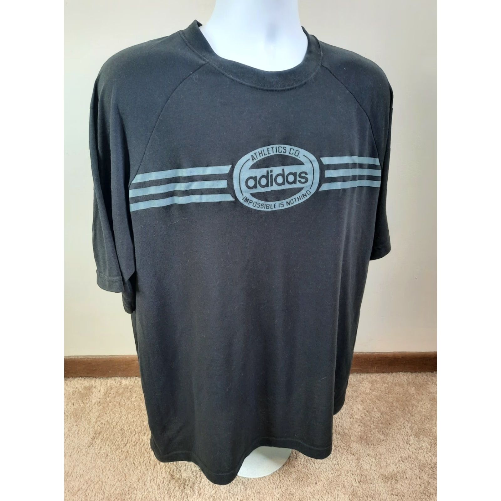 Adidas Adidas Raglan Shirt Men's Medium Black Crewneck Cotton Blend 3 Stripe T1S Shirt Mens Medium Black 3 Stripe Raglan Crew Neck Cotton Blend Size US M / EU 48-50 / 2 - 4 Thumbnail