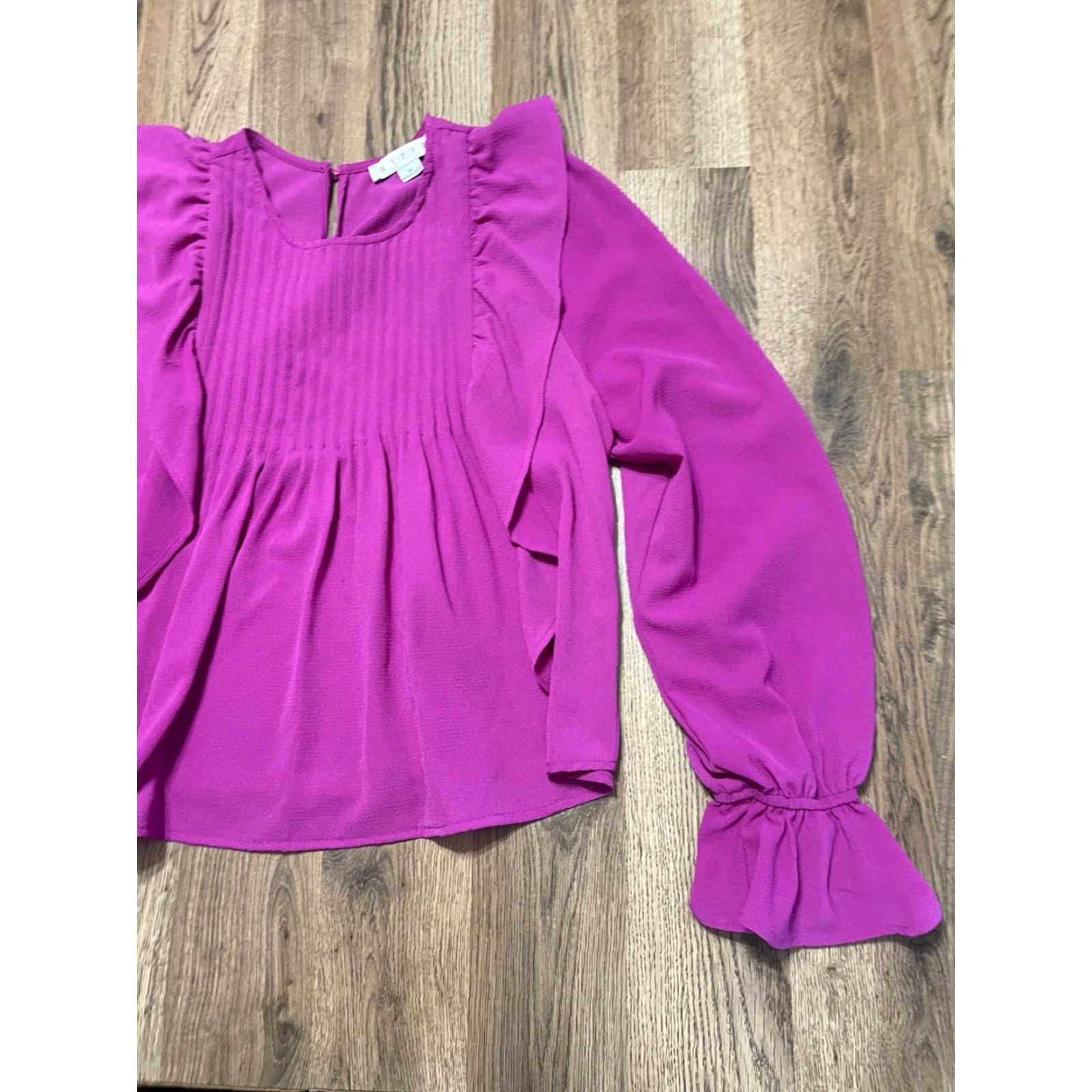 Vintage HYFVE Blouse Womens Medium Purple Long Sleeve Ruffle Pleated Shirt Size M / US 6-8 / IT 42-44 - 4 Thumbnail