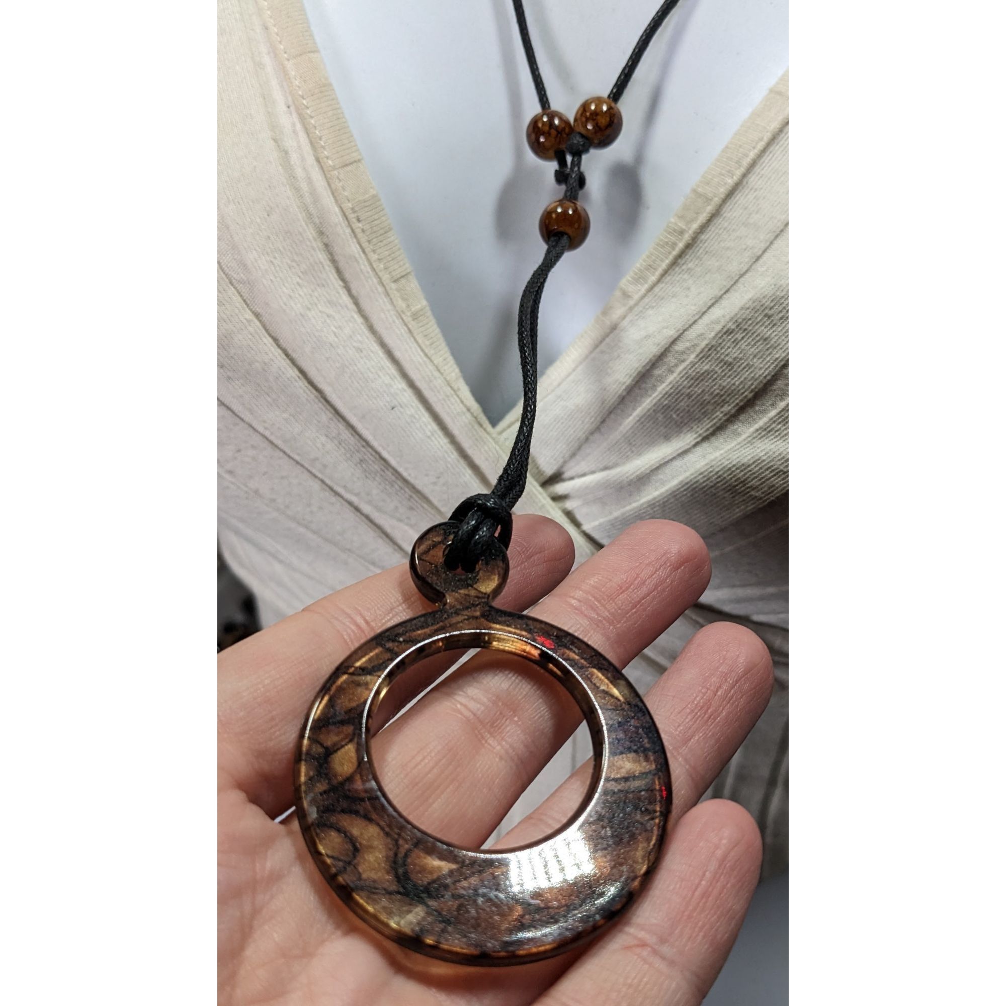 Other Brown Resin Pendant Necklace With Adjustable Black Cord & Be Size ONE SIZE - 5 Thumbnail