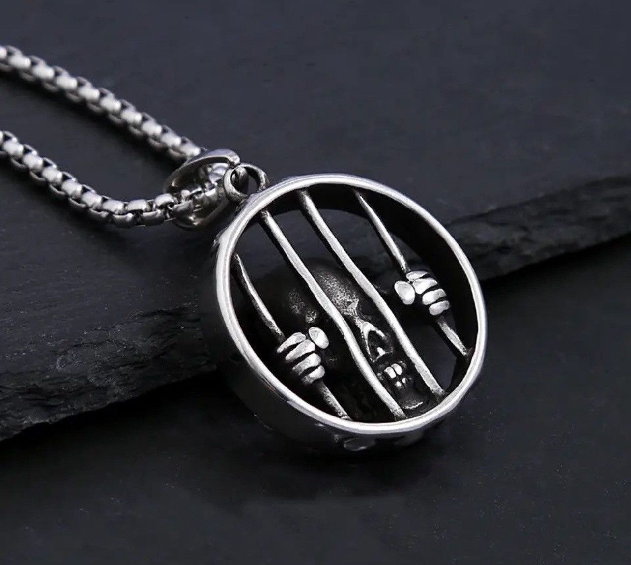 Jewelry Steel Cage Skull Pendant Necklace Size ONE SIZE - 2 Thumbnail