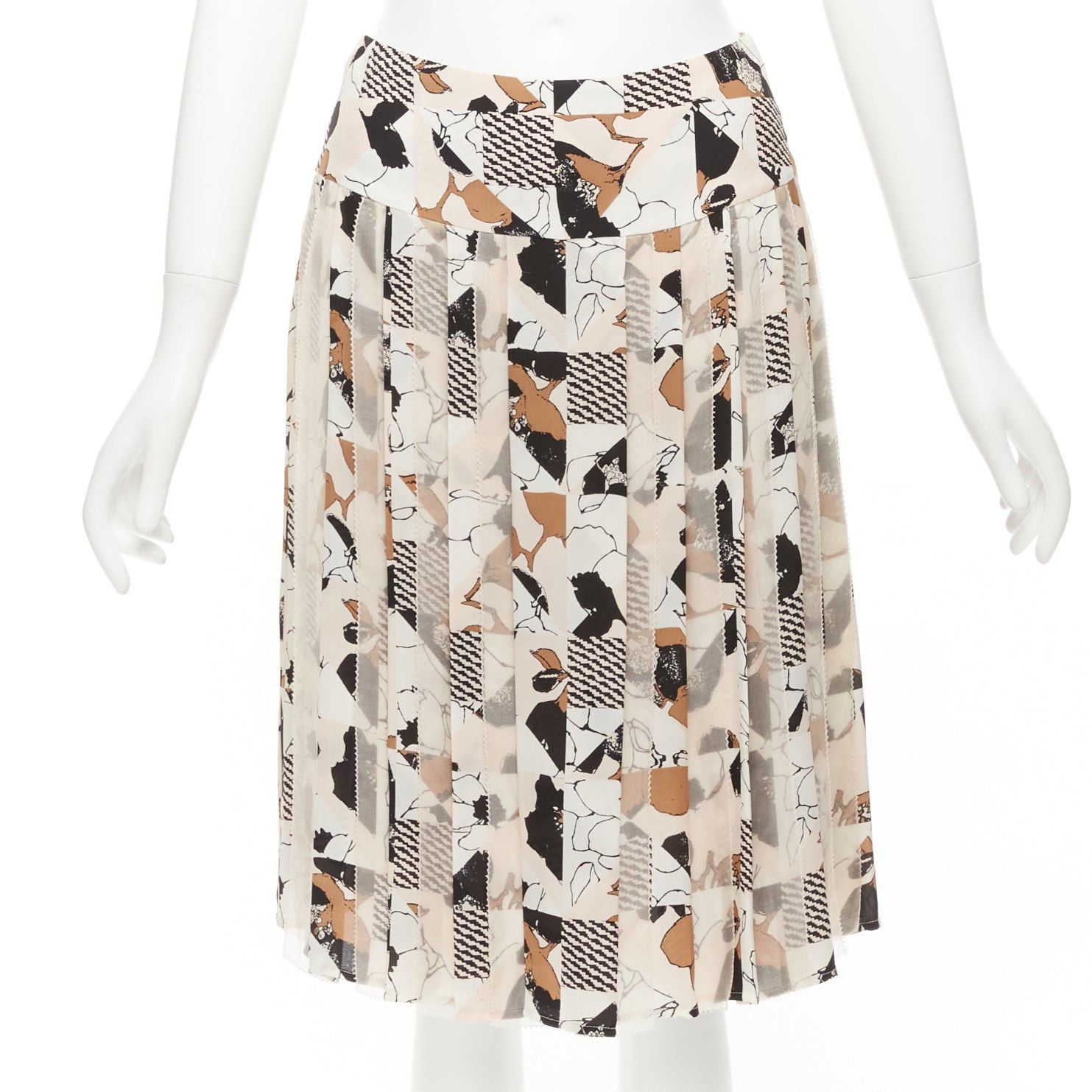 OSCAR DE LA RENTA 2016 black pink geometric floral print pleated skirt US0 XS