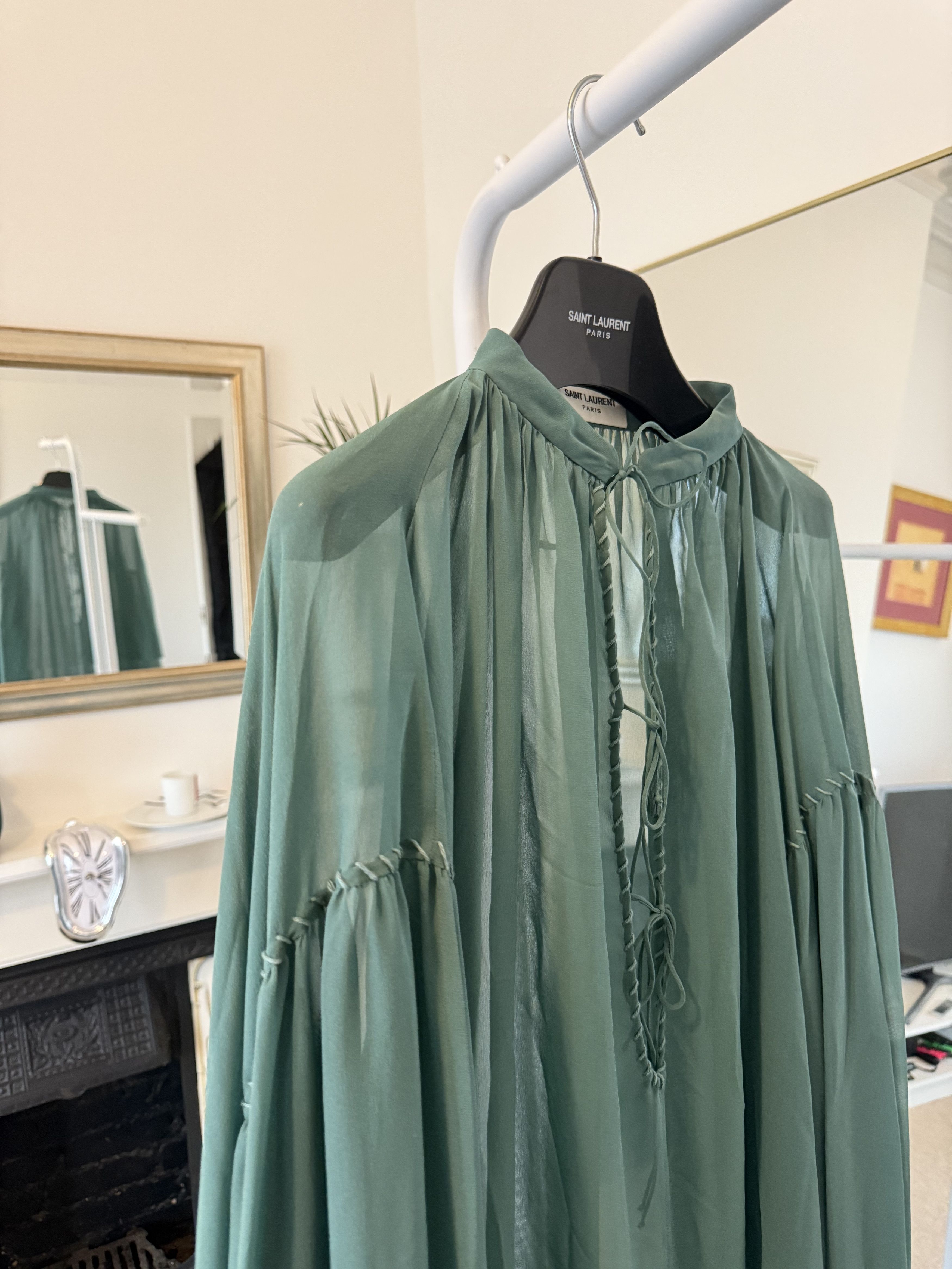 Saint Laurent Paris SS22 Saint Laurent Blouse in Silk Georgette Teal Size US L / EU 52-54 / 3 - 8 Thumbnail