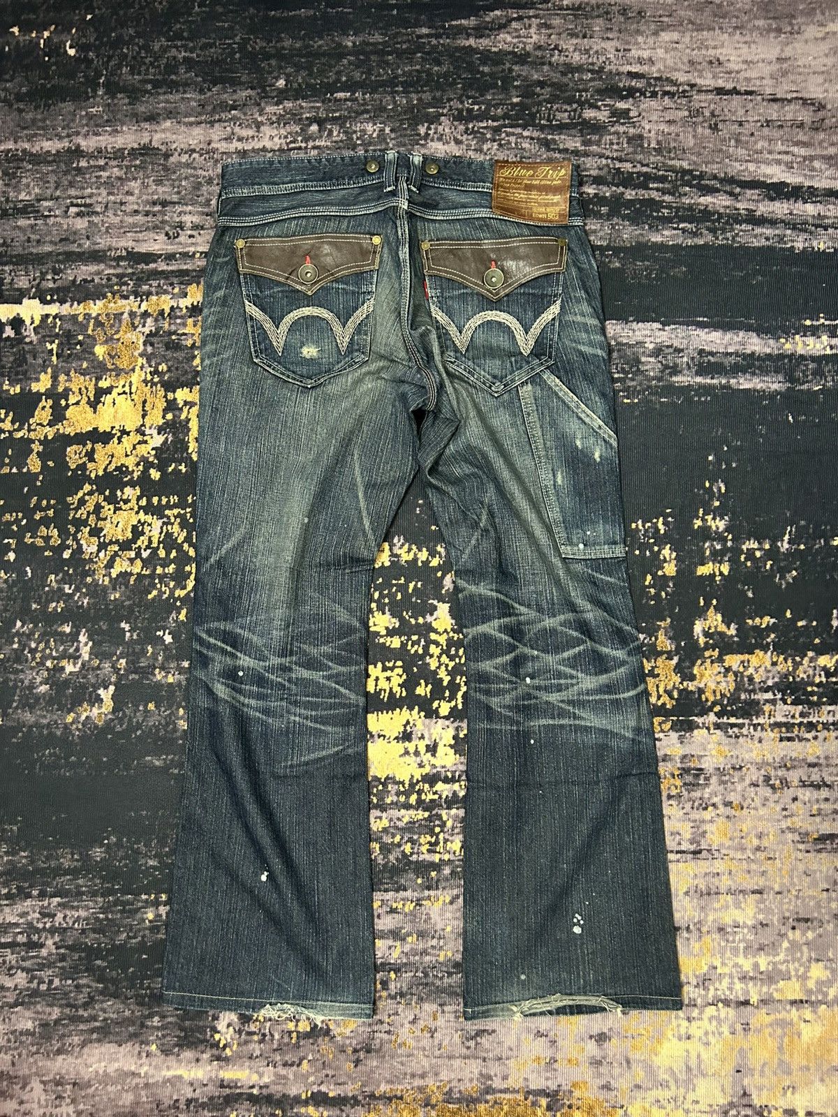 Edwin Vintage Wash Edwin 503 Blue Trip Distressed Carpenter Jeans Size US 34 / EU 50 - 1 Thumbnail