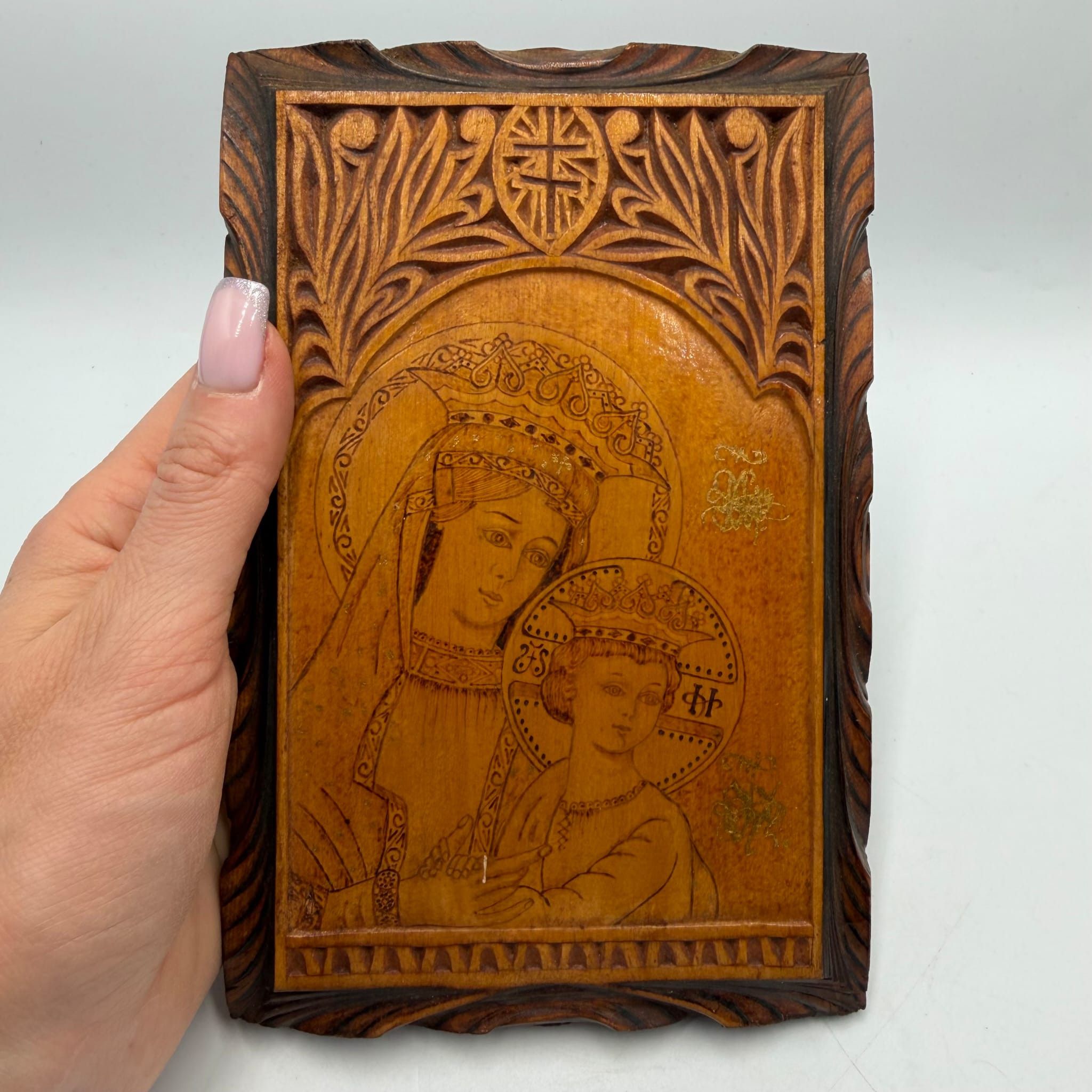 Vintage Vintage Carved Wood Icon Virgin Mary & Child Jesus Size ONE SIZE - 1 Thumbnail