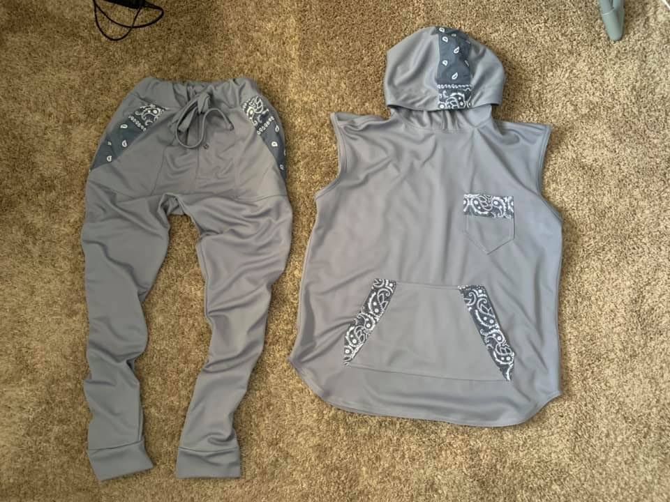 Other Men Custom Gray Bandanna Trim Tank Hoodie & Jogge Set. Size US XL / EU 56 / 4 - 1 Thumbnail