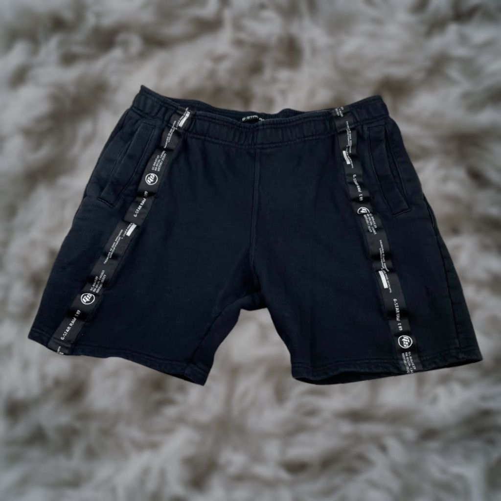 G-Star Raw Sweat Shorts Men Drawstring Waist Black Large 7in Inseam Regular Fit 100% Cotton Tape Logo