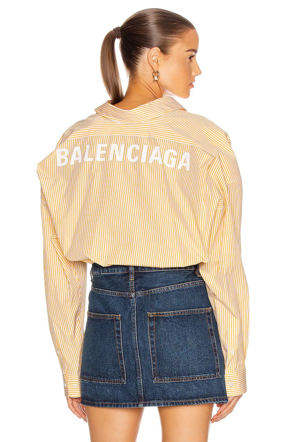 Balenciaga o1s1wg111124 Cocoon Swing Shirt in Yellow/White Size XS / US 0-2 / IT 36-38 - 2 Thumbnail