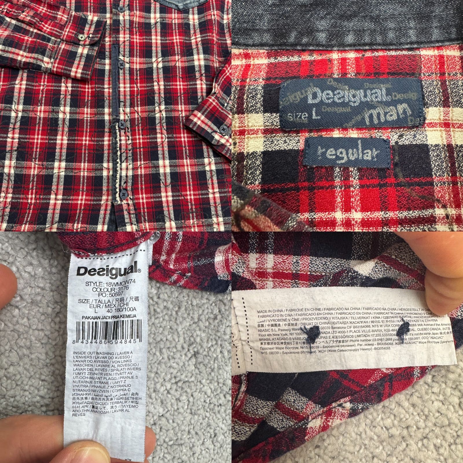 Desigual DESIGUAL Button-Down Shirt Mens L Red Plaid Flannel Embroidered Denim Trim Casual Everyday Comfort Shirt Size US L / EU 52-54 / 3 - 8 Thumbnail