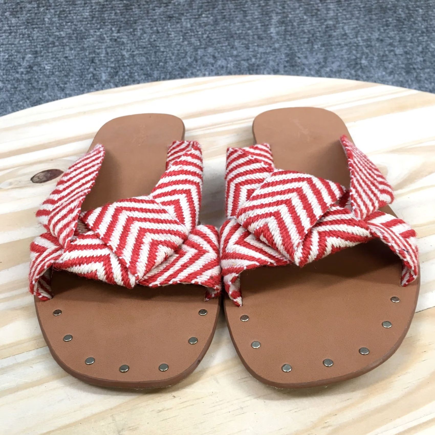 Vintage Universal Thread Sandals Louise Chevron Knotted Slide Red Womens 8.5 NEW Slip On Casual Flat Shoes Size US 9 / IT 39 - 4 Thumbnail