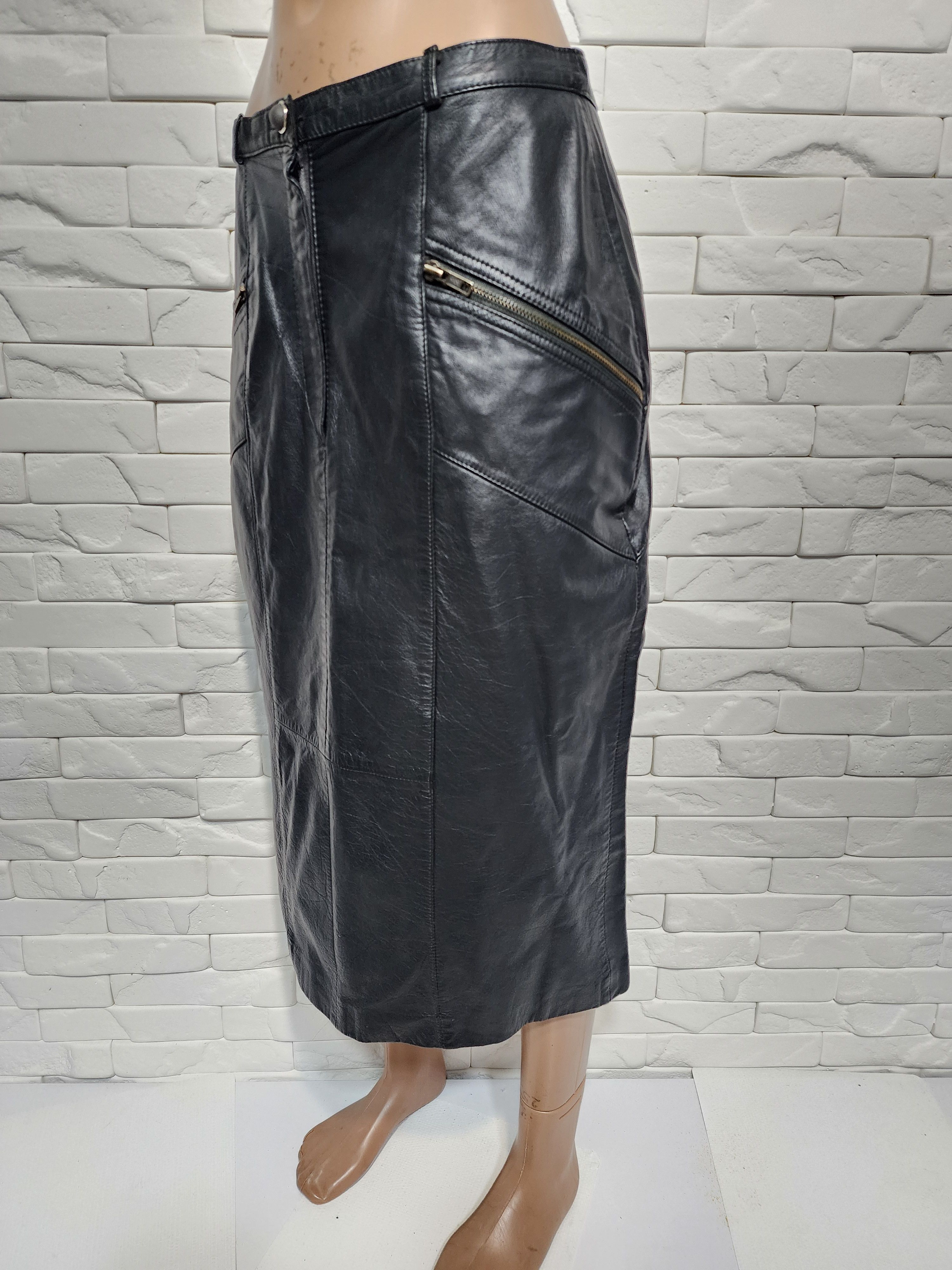 Genuine Leather Gray leather skirt. Grey skirt. Vintage leather skirt. Size 28" / US 6 / IT 42 - 2 Thumbnail