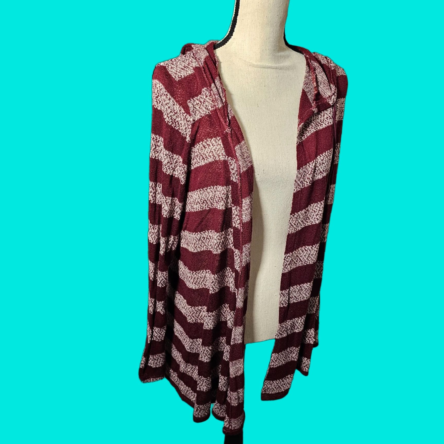 Vintage t/o Sweater Cardigan Women XL Red Striped Hooded Open Front Long Sleeve Casual Knit Size XL / US 12-14 / IT 48-50 - 1 Thumbnail