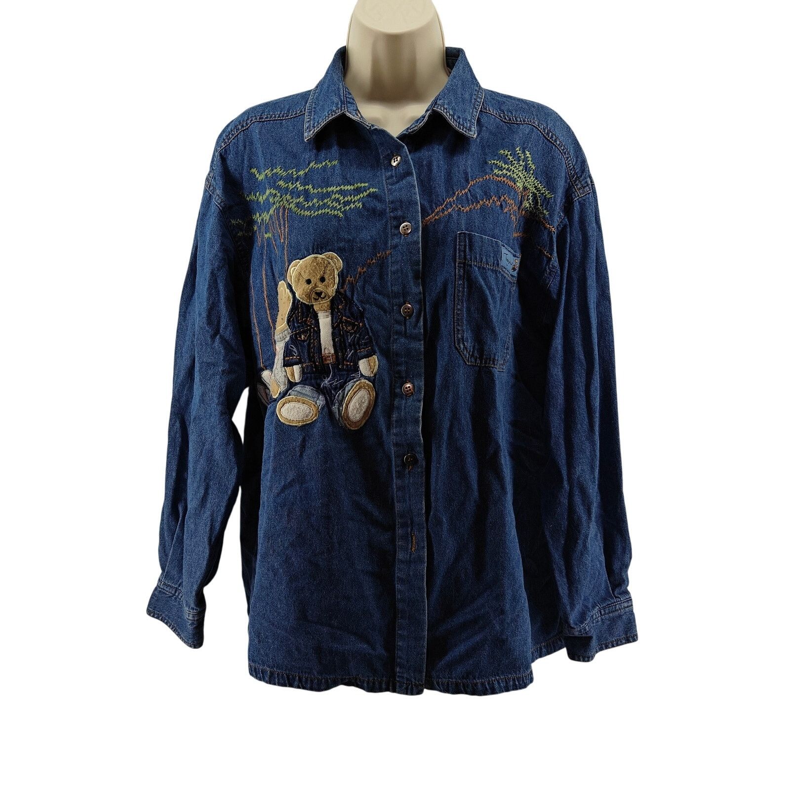 Vintage Vintage Together Denim Shirt Teddy Bear Applique Shirt M Size M / US 6-8 / IT 42-44 - 1 Thumbnail