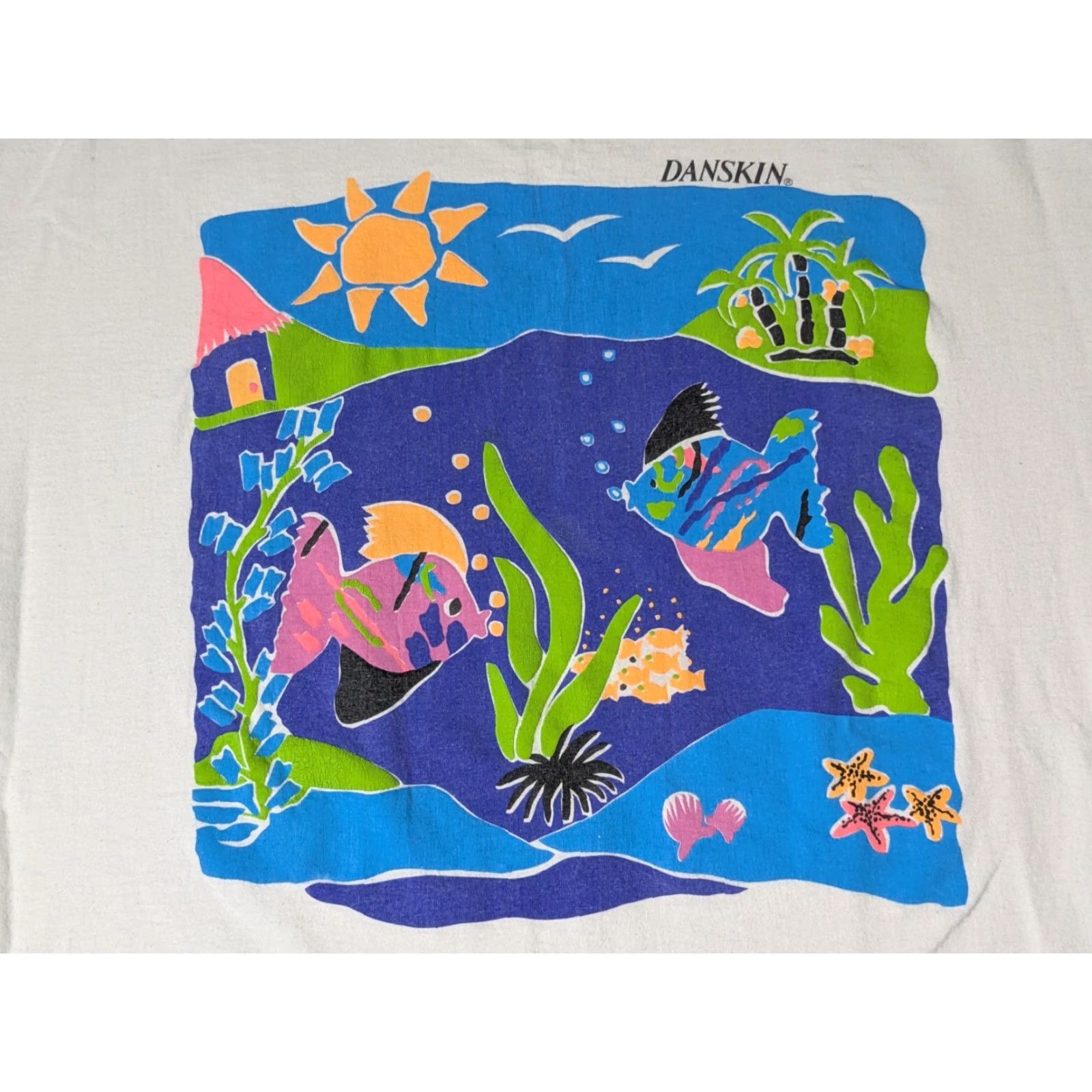 Vintage VINTAGE Danskin White TROPICAL ART Single Stitch T-Shirt L/XL Girls Womens Mens Size L / US 10 / IT 46 - 3 Thumbnail