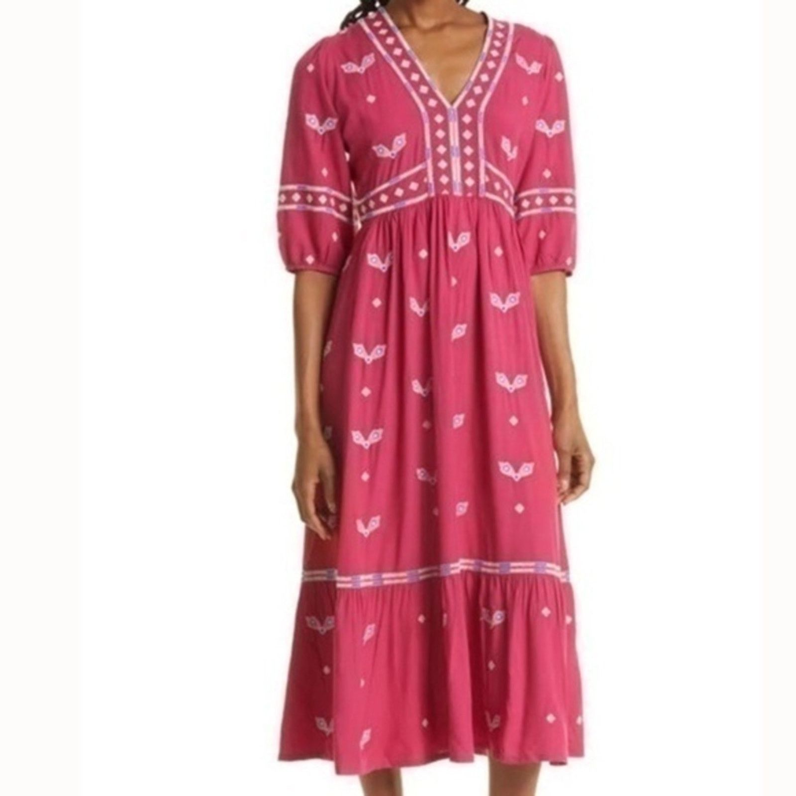 ba&sh ba&sh. Java Embroidered Boho Midi Dress. Size L / US 10 / IT 46 - 2 Thumbnail
