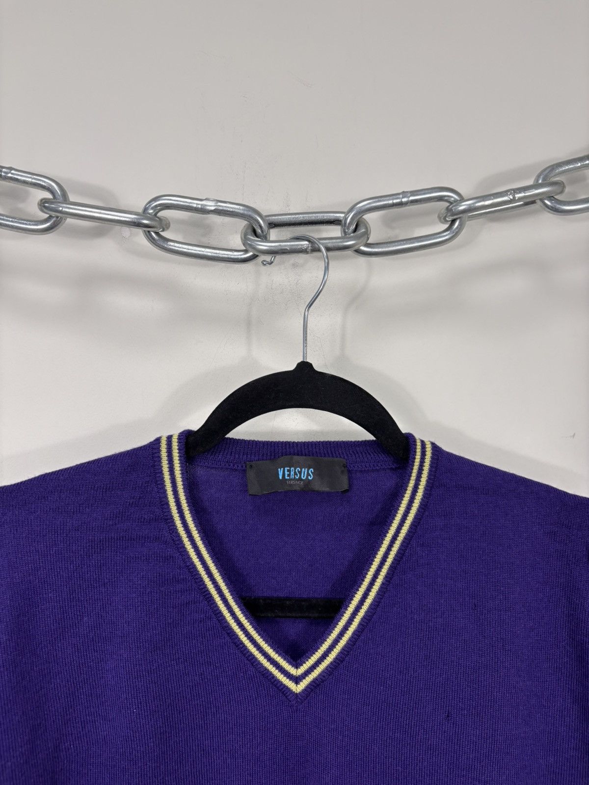 Versus Versace Versus Versace Men’s Purple V-Neck Wool Sweater Jumper Size US L / EU 52-54 / 3 - 7 Thumbnail