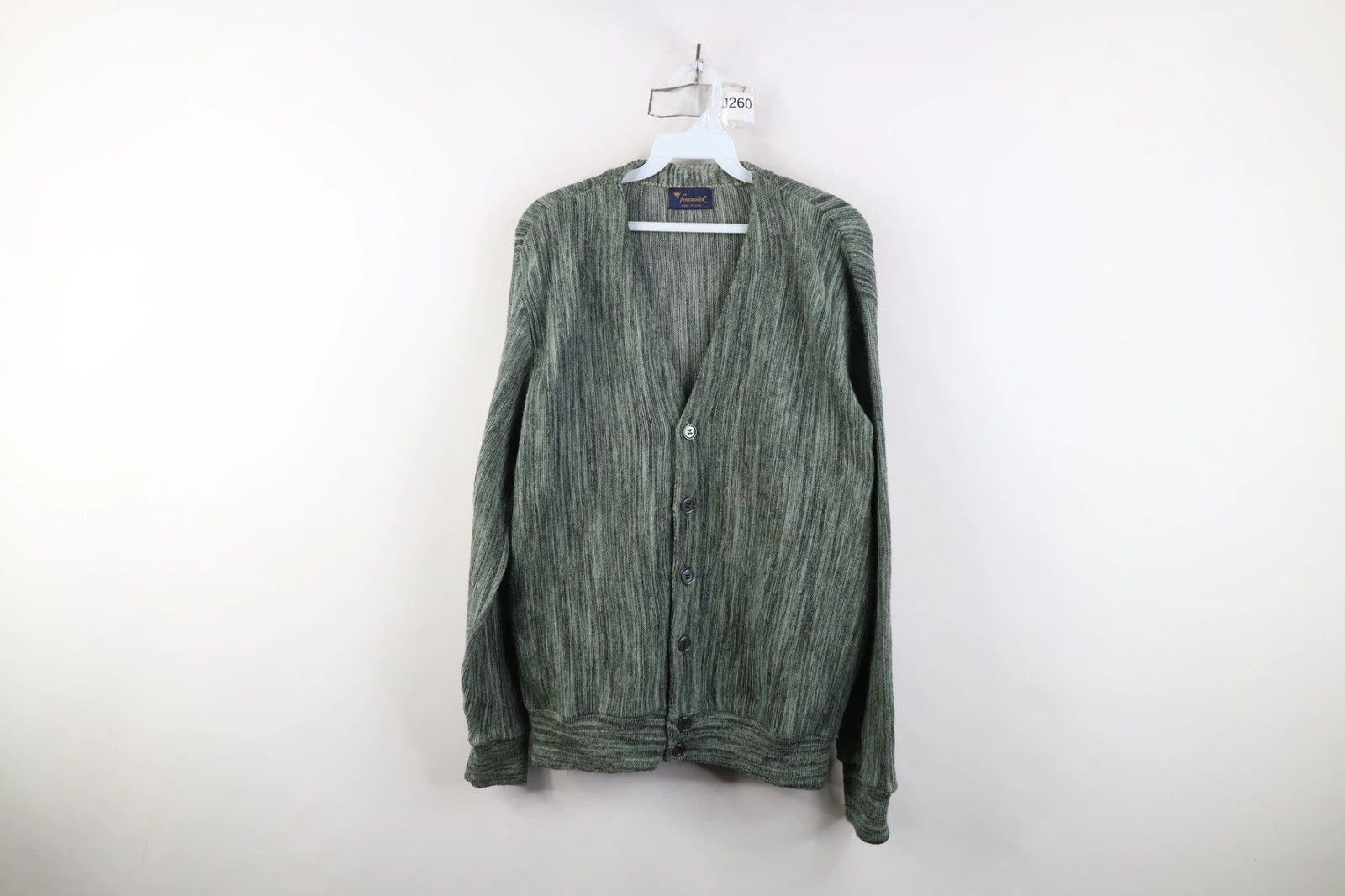 Vintage 60s 70s Knit Kurt Cobain Cardigan Sweater Green USA