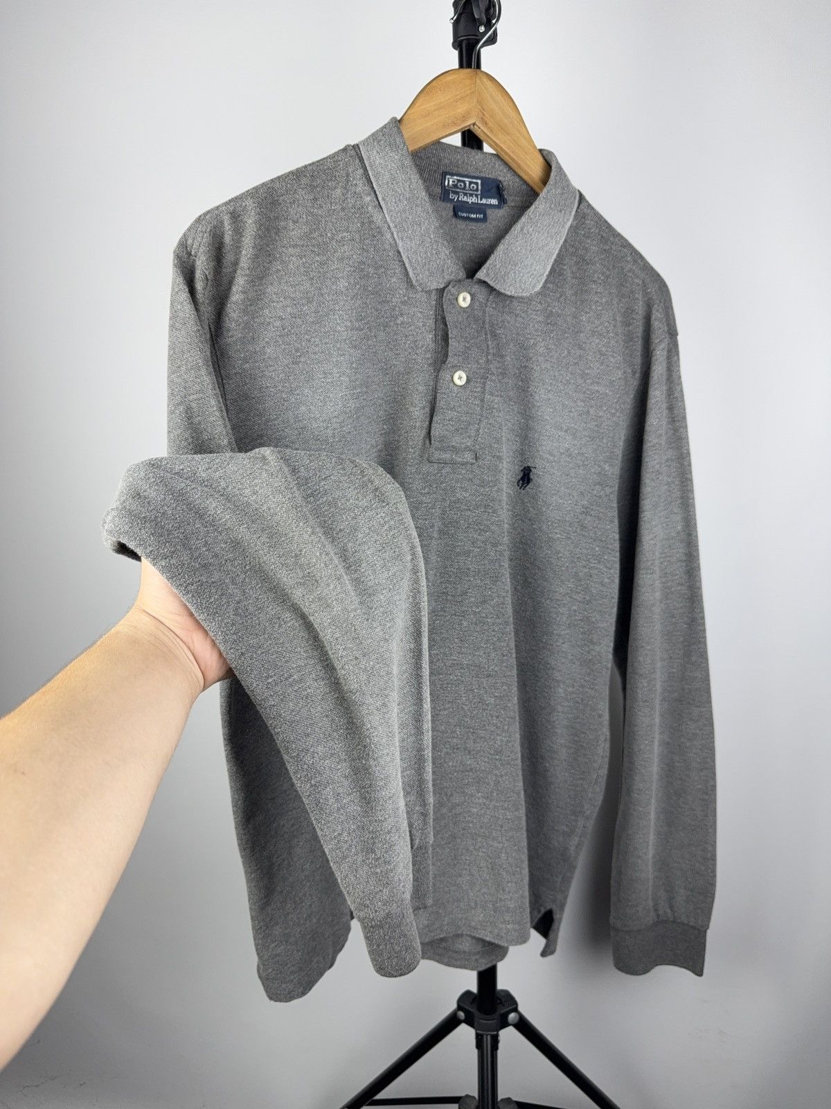 Polo Ralph Lauren 90s Ralph Lauren Grey Long Sleeve Polo Shirt Custom Fit Size US L / EU 52-54 / 3 - 4 Thumbnail