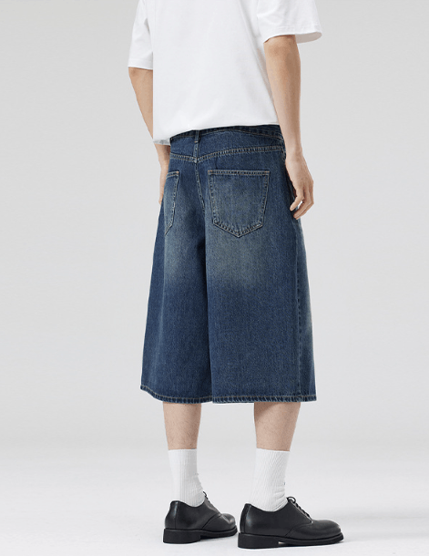 Japanese Brand × Jean High street distressed wide-leg whisker loose denim shorts Size US 32 / EU 48 - 4 Thumbnail