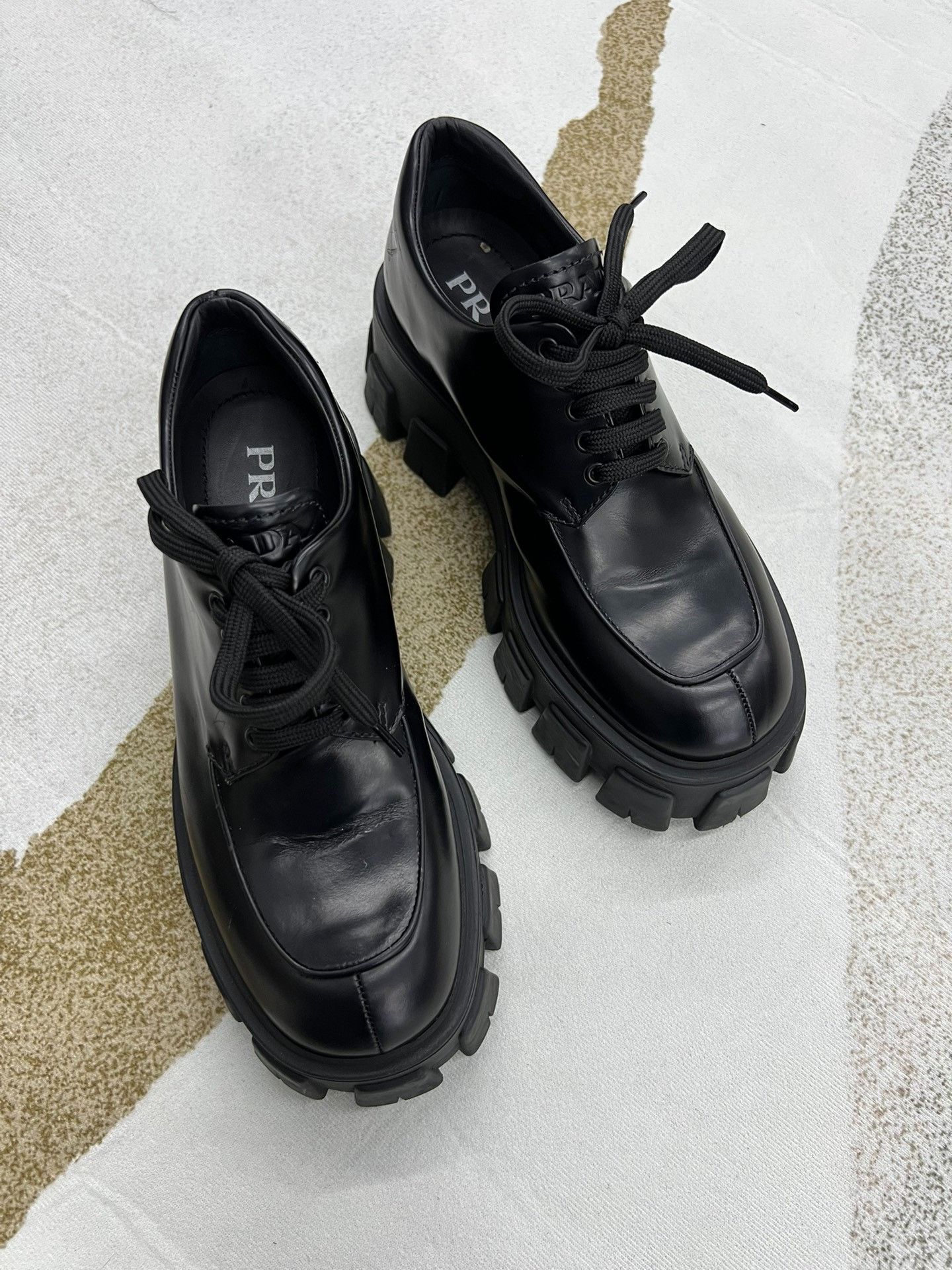 Prada Prada Gear Black Laced Thick Sole Shoes Size US 5 / IT 35 - 1 Thumbnail