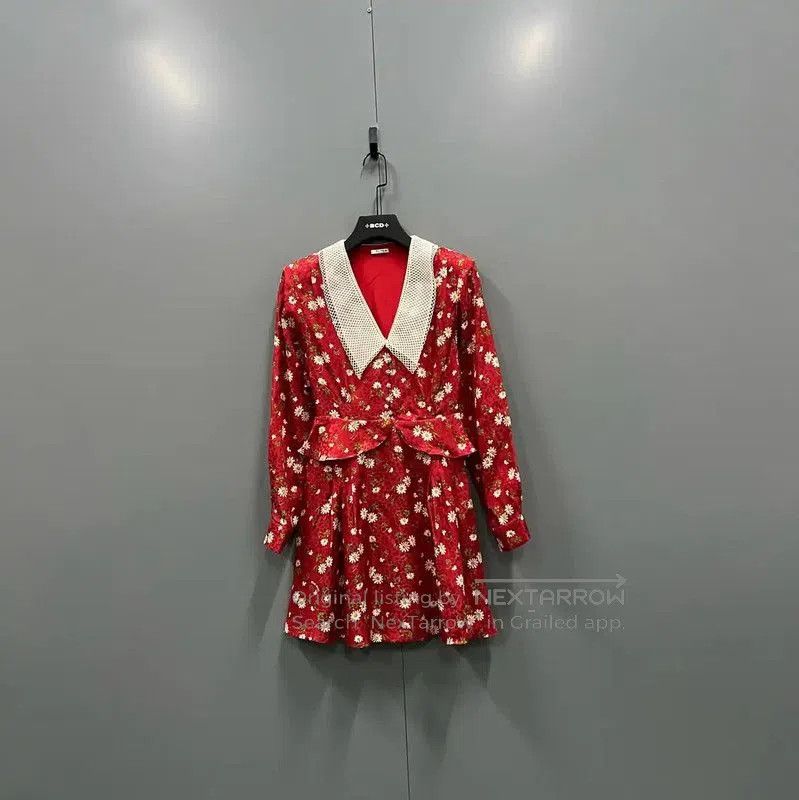 Miu Miu Miu Miu Summer Red Cotton Long Sleeve Dress . Size XXS / US 00 / IT 34 - 1 Thumbnail