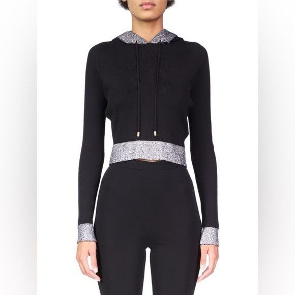 Balmain BALMAIN wool cashmere Lurex Striped Cropped Knit Hoodie 40 Size S / US 4 / IT 40 - 3 Thumbnail