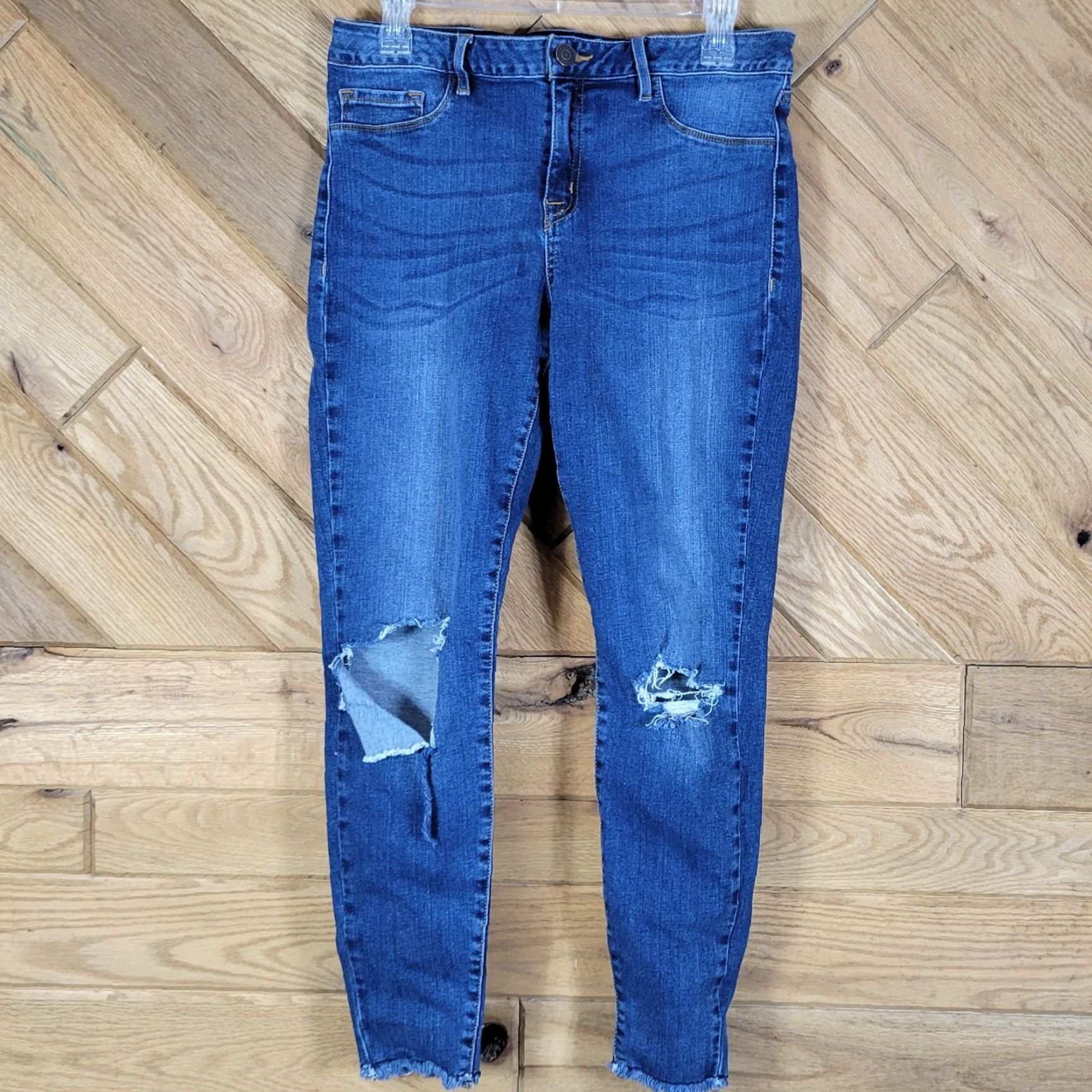 Denime Refuge Jeans Womens Blue Denim Distressed Tear Raw Hem Skinny Size 12 Distressed Jeans Womens Skinny Denim 5-Pocket Style Size 34" / US 12 / IT 48 - 2 Thumbnail