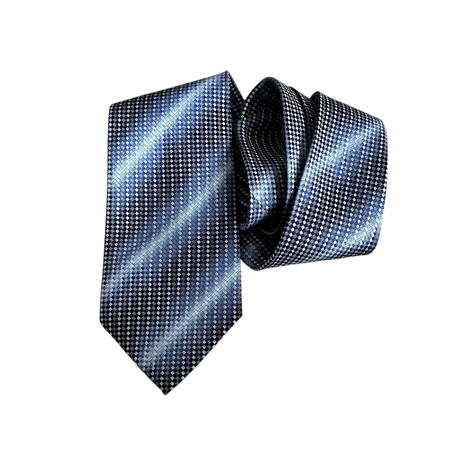 Other Botinelli Designer Men Silk Tie Blue Basketweave Pattern Size ONE SIZE - 2 Thumbnail
