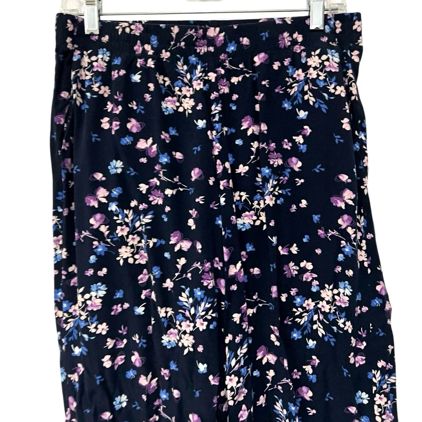 J. Jill J. Jill Womens Small Pull-On Pants Navy Blue Floral Lightweight Stretch Waist Cropped Wide-Leg Size 28" / US 6 / IT 42 - 2 Thumbnail