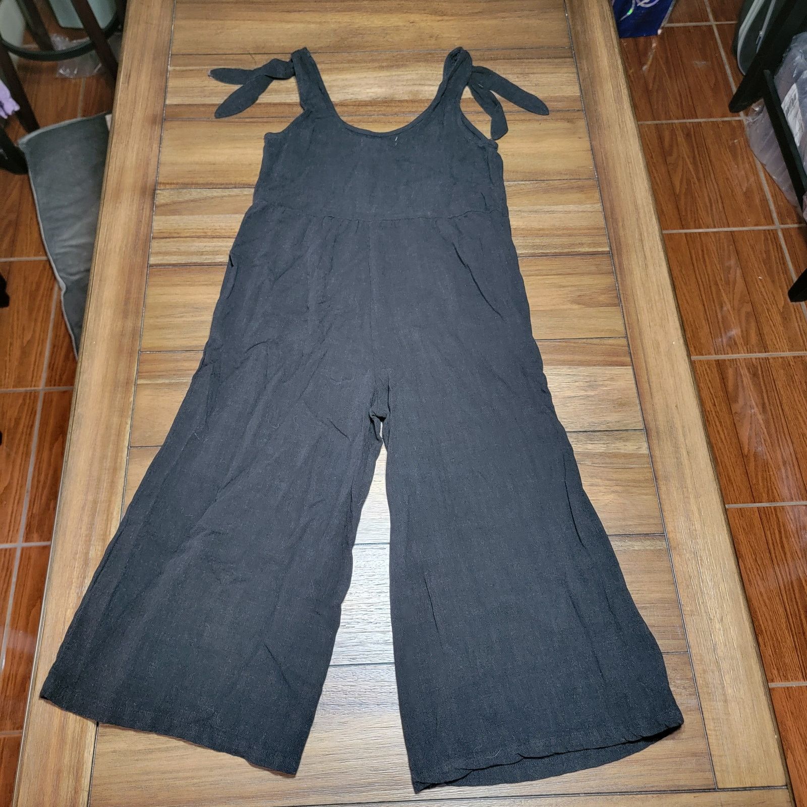 Other Rewind Black Tie Cropped Jumpsuit (15% Linen) - Size Small Size 32" / US 10 / IT 46 - 3 Thumbnail