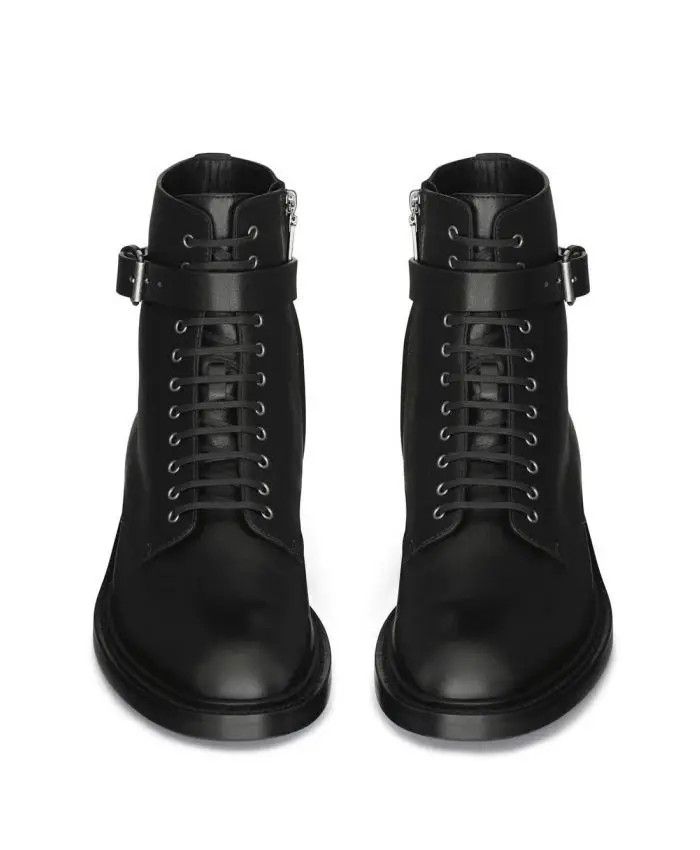 Saint Laurent Paris o1s1wg110824 Army Boots in Smooth Leather in Black Size US 12 / EU 45 - 4 Thumbnail