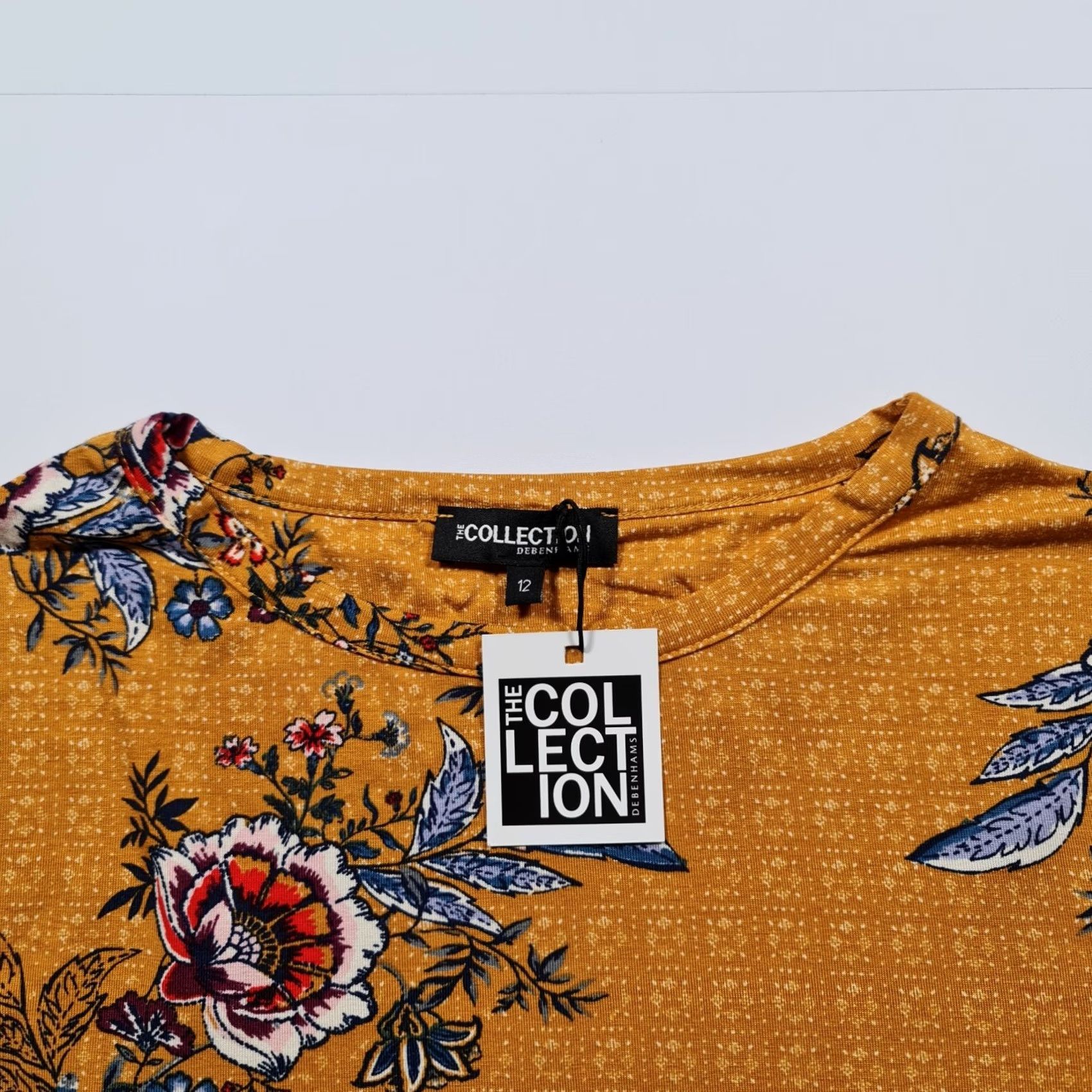 Vintage Debenhams Womens T Shirt Dress Yellow 12 UK Floral Short Sleeve Casual Holiday Flower Jersey Size XL / US 12-14 / IT 48-50 - 2 Thumbnail