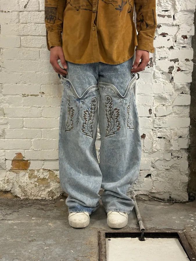 Y/Project Y/Project Light Blue Denim Embroidered Cowboy Jeans Size US 32 / EU 48 - 2 Thumbnail