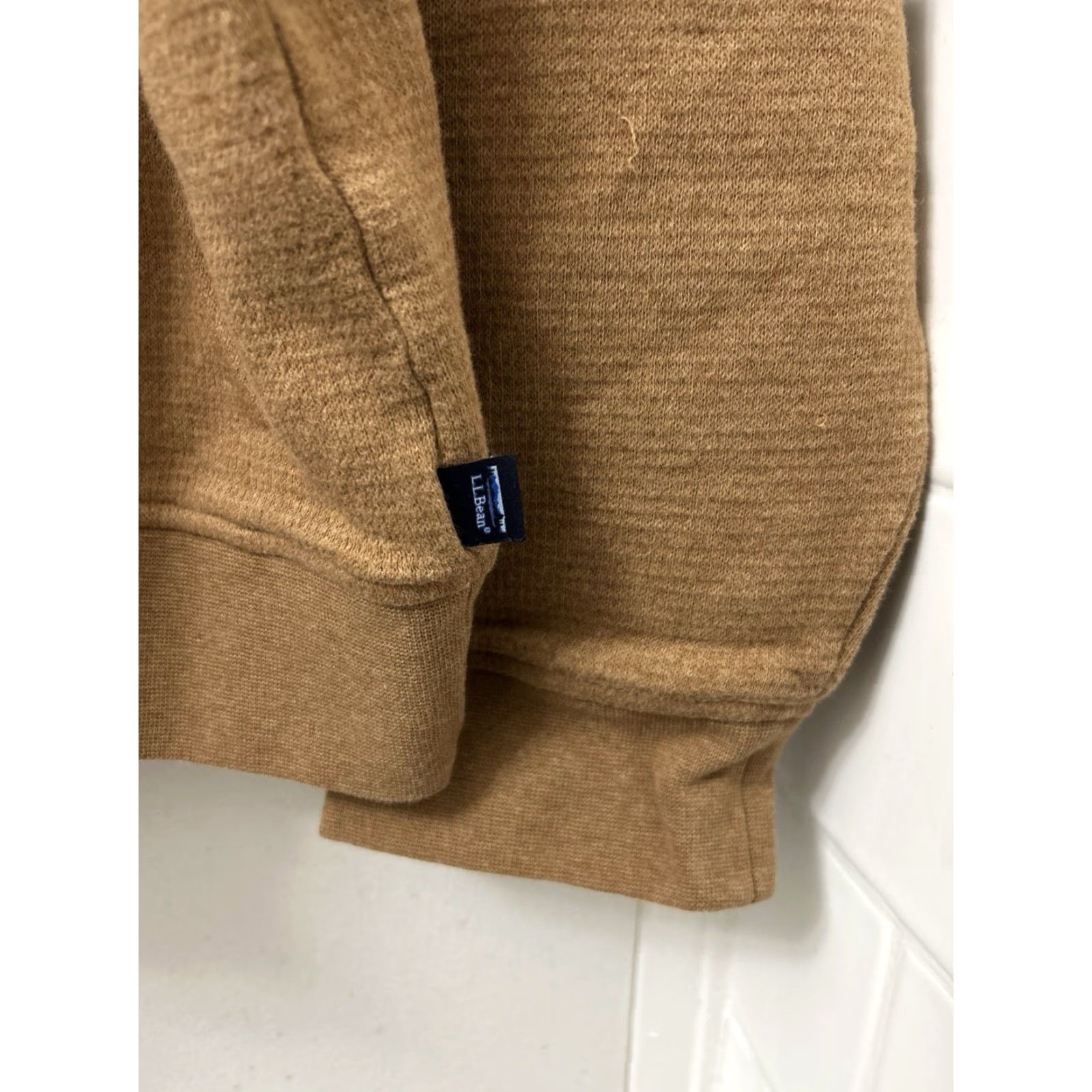 Vintage LL Bean 1/4 Zip Mens XL Brown Waffle-Knit Pullover Sweater L/S Mock Neck Zip 525689 Size US XL / EU 56 / 4 - 6 Thumbnail