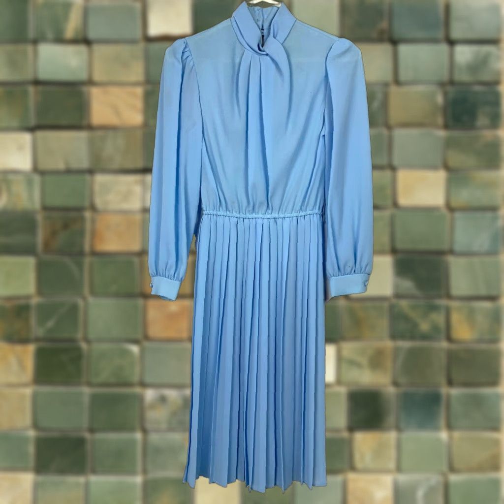 Vintage Vintage Mavinette Blue Pleated Twirl Secretary Dress Twee Size 6 80s Size M / US 6-8 / IT 42-44 - 1 Thumbnail