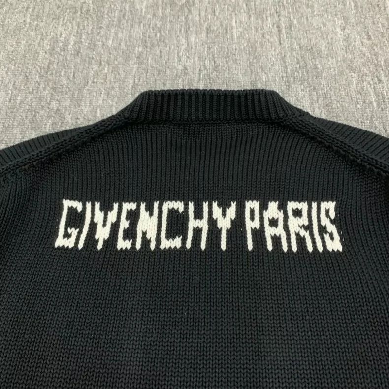 Givenchy Givenchy Black Destroyed Large Logo Knit Sweater Size XL Size US XL / EU 56 / 4 - 5 Thumbnail