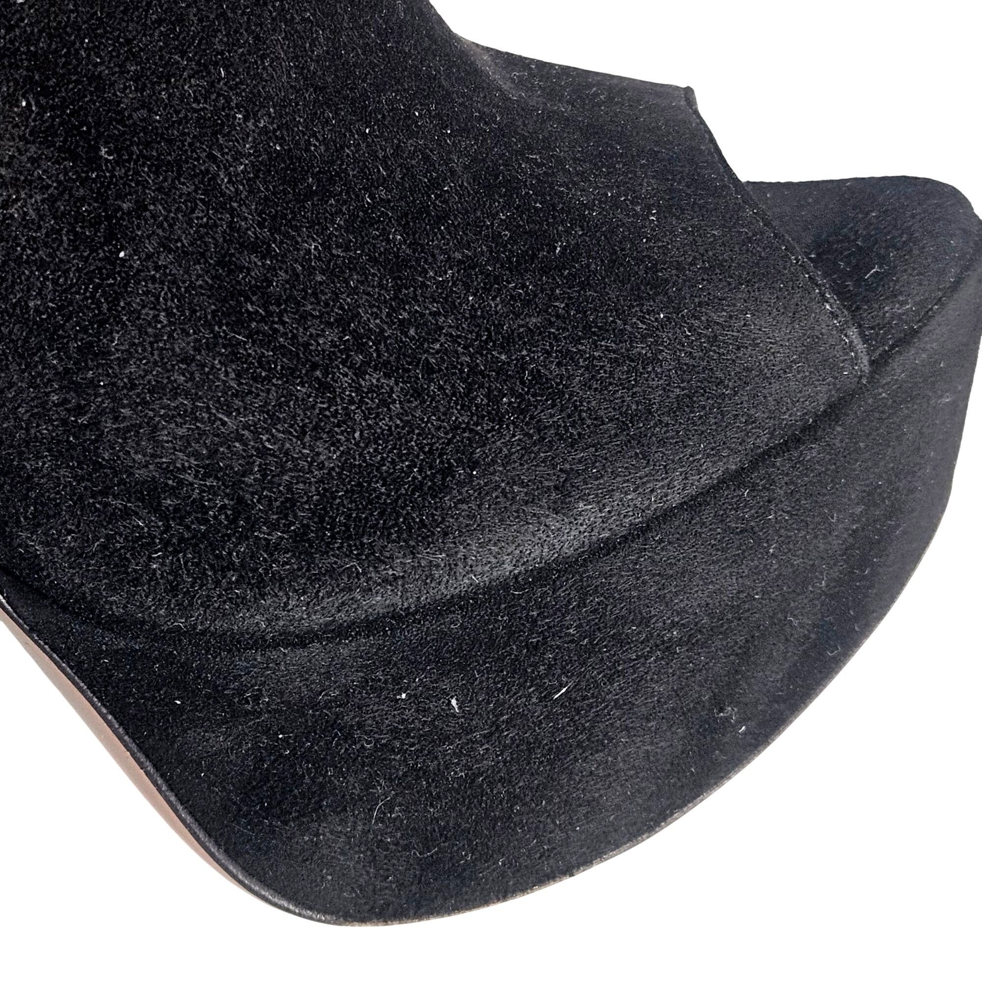 Prada VTG Y2K Prada blk suede peeptoe ankle-strap platform booties Size US 9 / IT 39 - 13 Thumbnail