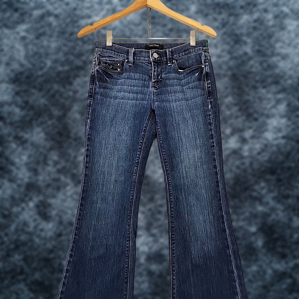 White House Black Market VINTAGE White House Black Market Jeans Womens 25 Noir Flare Leg Stretch Blue Denim Regular 5-Pocket Pattern Solid Medium Wash Size 42" / US 20 - 1 Thumbnail