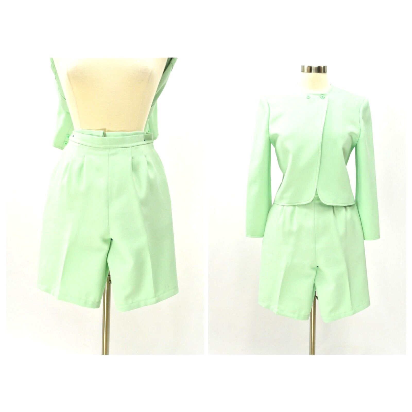 image of 70's Vintage Mint Green Shorts Suit Cropped Jacket Womens M Jacket & Shorts in White
