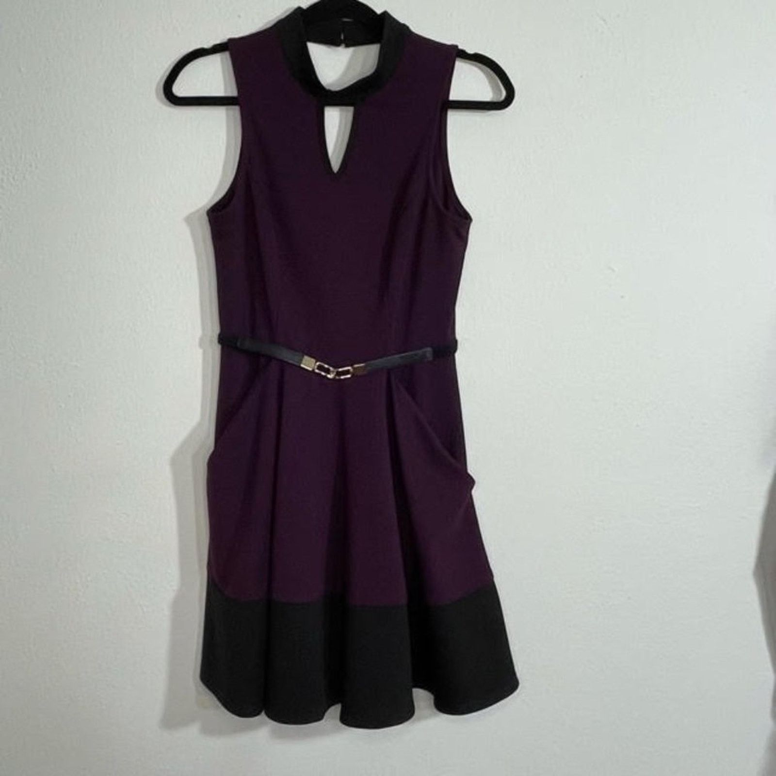 Other A. Byer Eggplant Purple Black A-Line Dress Gold Belt Size M Size M / US 6-8 / IT 42-44 - 1 Thumbnail