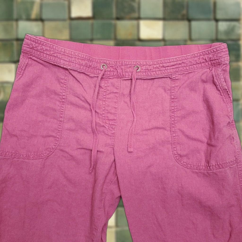 Pinko TU Pants Womens 12 Pink Linen Viscose Cropped Drawstring Boho Minimalist Coastal Pants Size 34" / US 12 / IT 48 - 1 Thumbnail