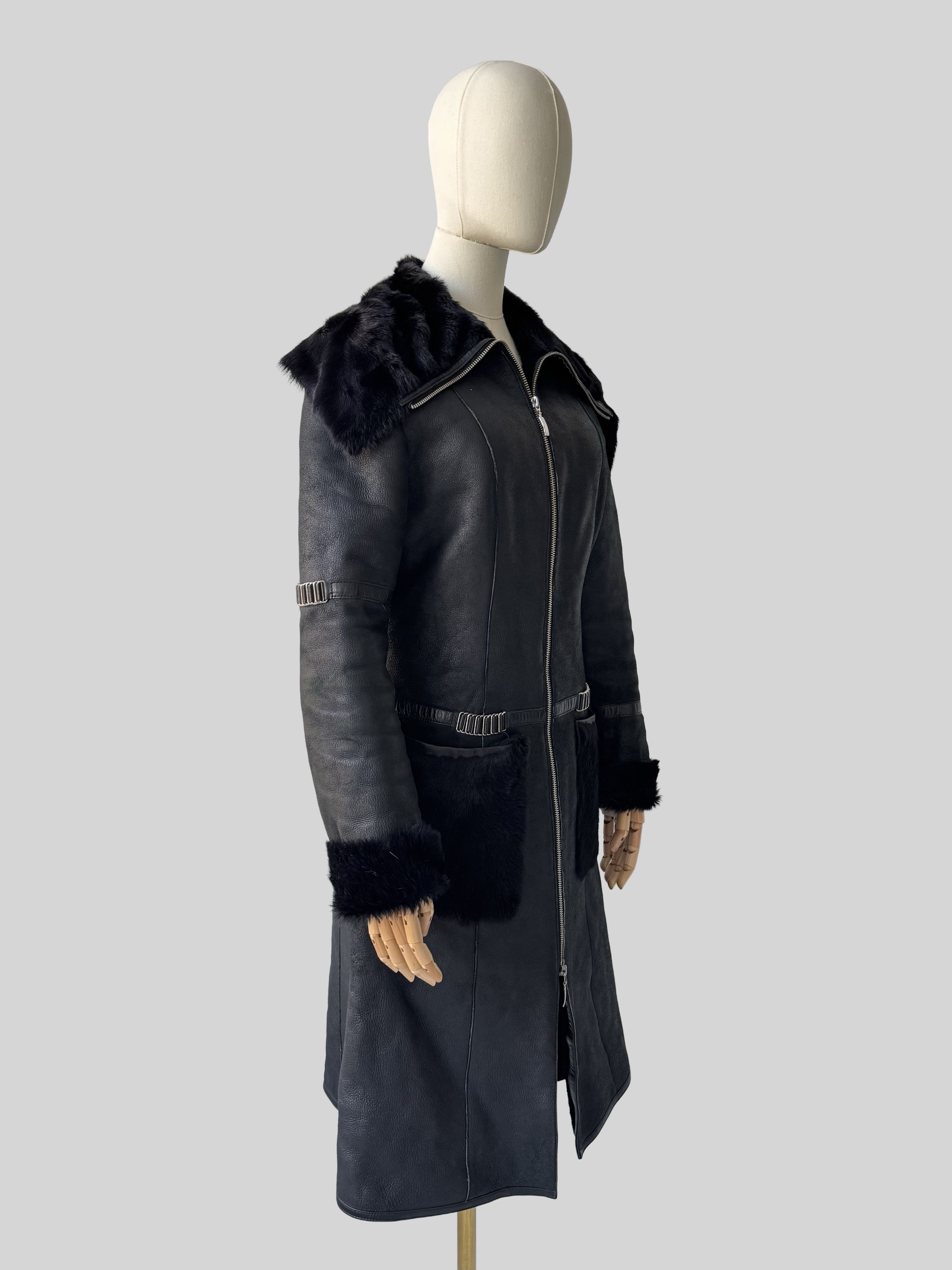 Vintage Vintage Black Sheepskin Leather Coat Long Zip Size S / US 4 / IT 40 - 2 Thumbnail